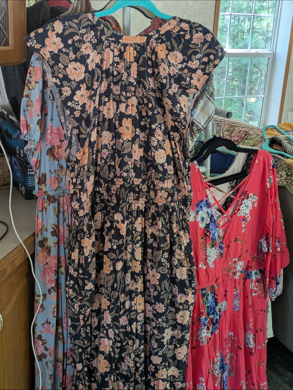 Old Navy Black Midi Dress with Peach Floral Print - Picture 3 of 3